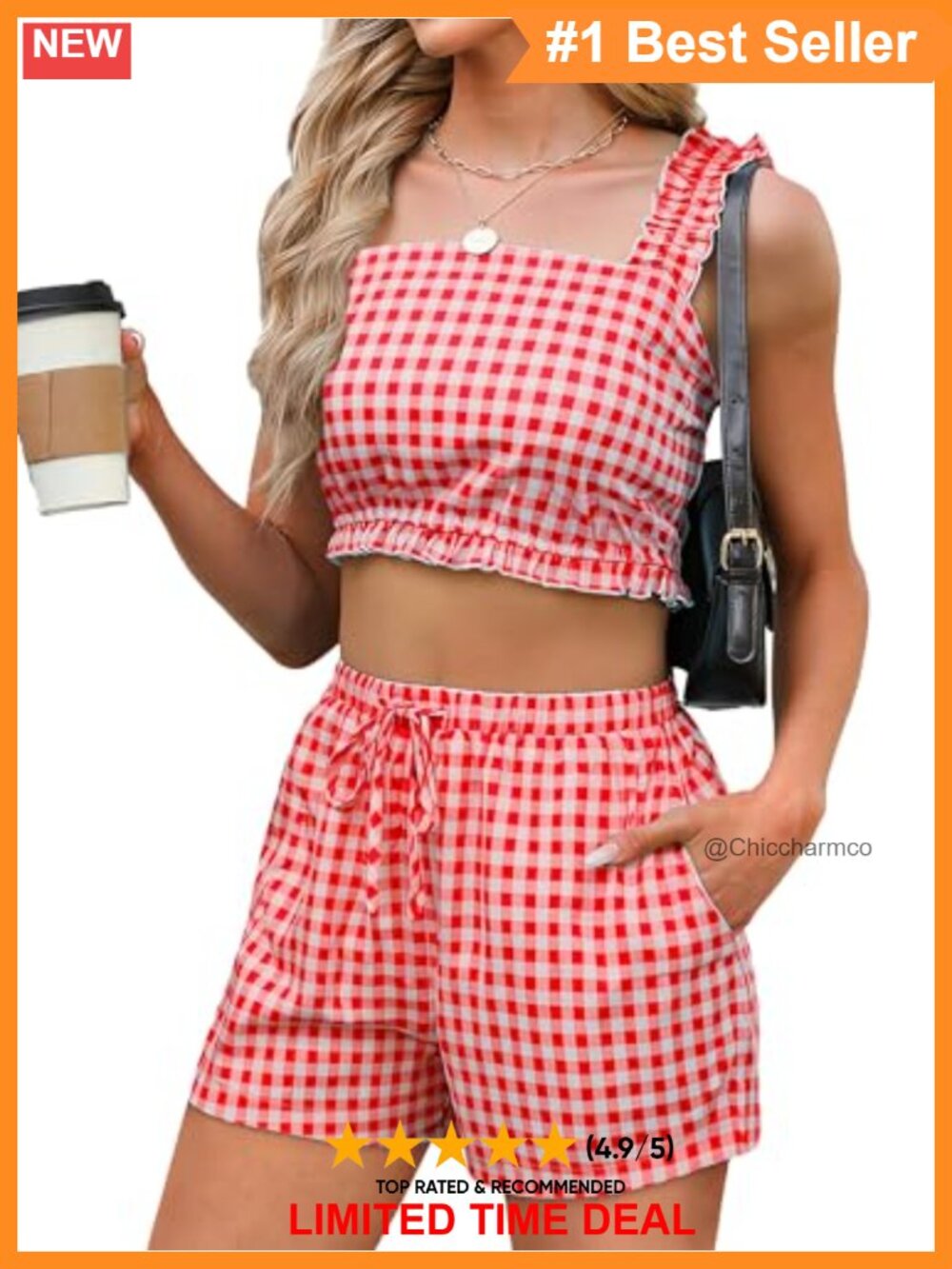 Womens 2 Piece Outfit Crop Tank Top Ruffle Drawstring Shorts Set